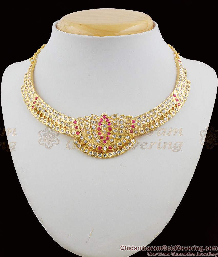 Grand Lotus Design Close Necklace Impon Choker Design Online Offer NCKN1115
