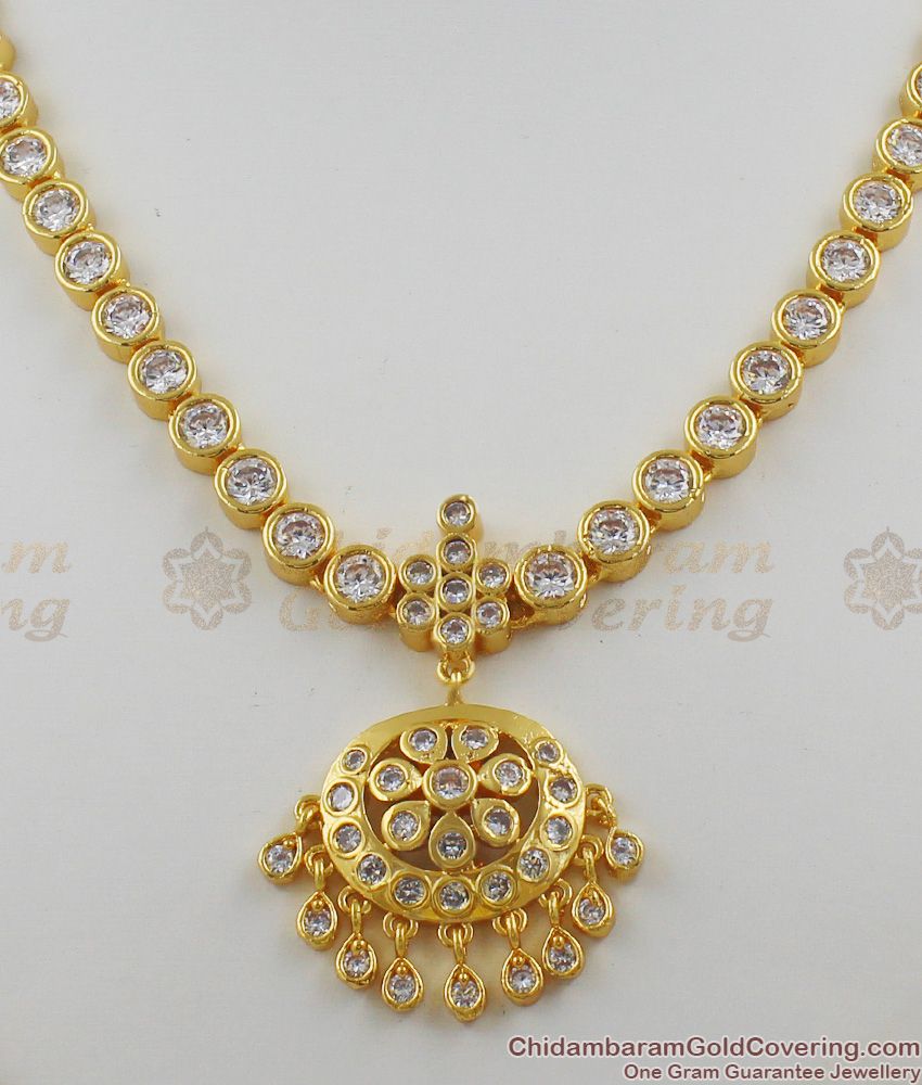 Full White Diamond Impon Attigai Traditional Necklace Five Metal Dollar NCKN1117
