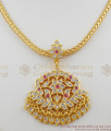 Traditional AD Ruby Stone Impon Attigai Necklace Swan Design Gold Dollar Collection NCKN1118