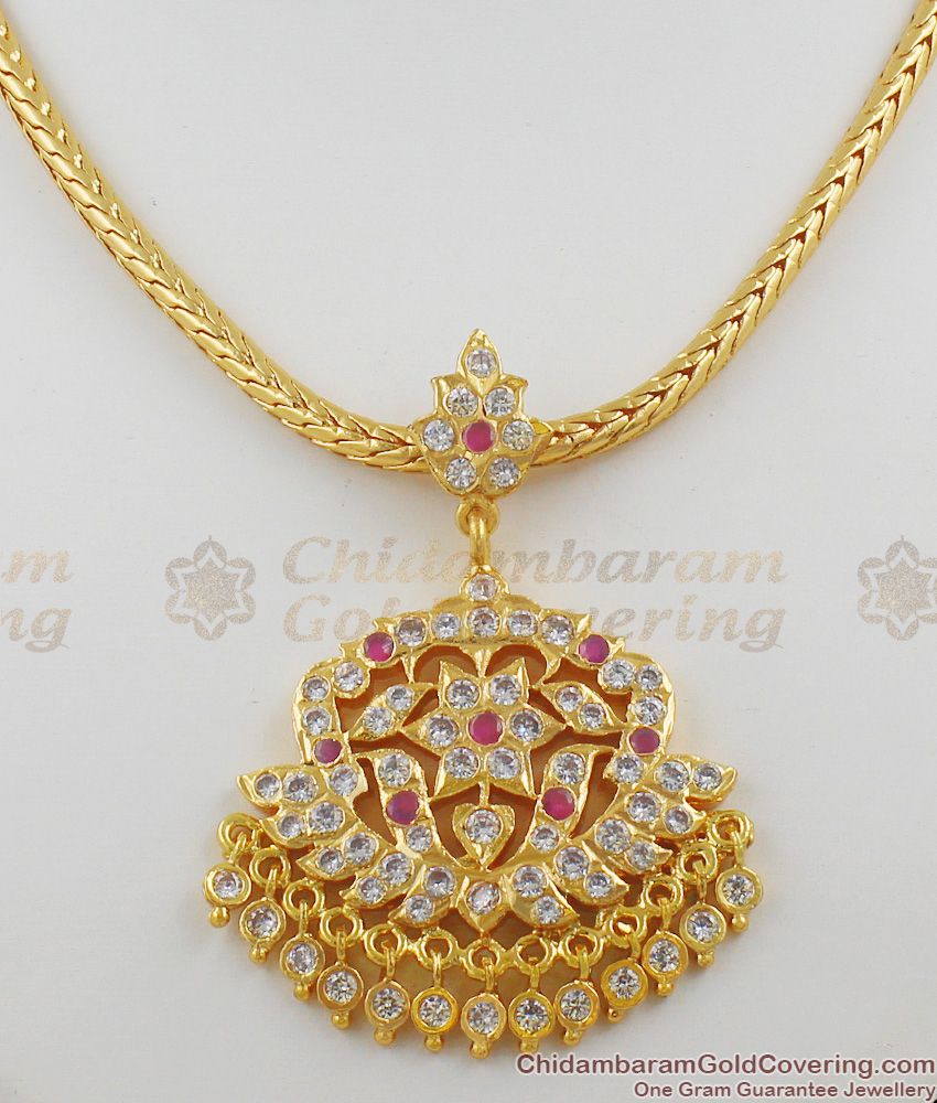 Traditional AD Ruby Stone Impon Attigai Necklace Swan Design Gold Dollar Collection NCKN1118