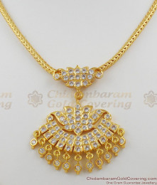 Attractive Lotus Design Full AD White Stone Impon Attigai Necklace Bridal Jewellery NCKN1119 Attractive Lotus Design Full AD White Stone Impon Attigai Necklace Bridal Jewellery NCKN1119