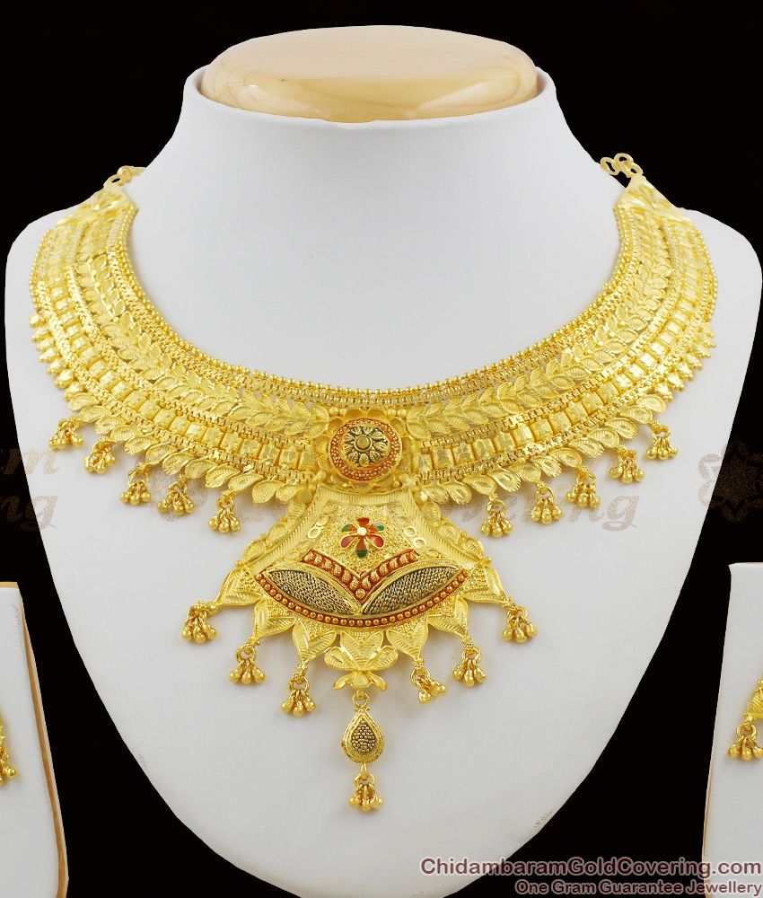 Grand Enamel Forming Gold Choker Design Necklace Set With Earrings Online NCKN1123 Grand Enamel Forming Gold Choker Design Necklace Set With Earrings Online NCKN1123