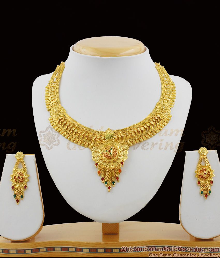 Bridal Jewellery Gold Enamel Forming Necklace Set With Earrings Special Offer NCKN1124 Bridal Jewellery Gold Enamel Forming Necklace Set With Earrings Special Offer NCKN1124