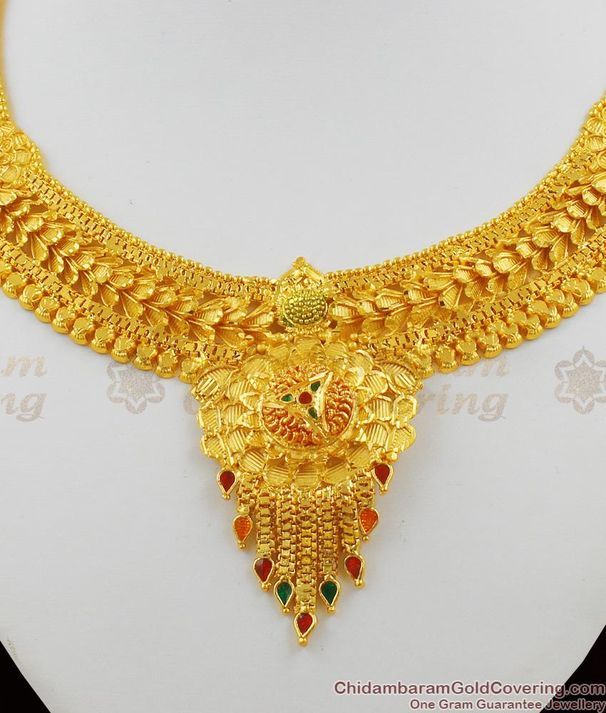 Bridal Jewellery Gold Enamel Forming Necklace Set With Earrings Special Offer NCKN1124