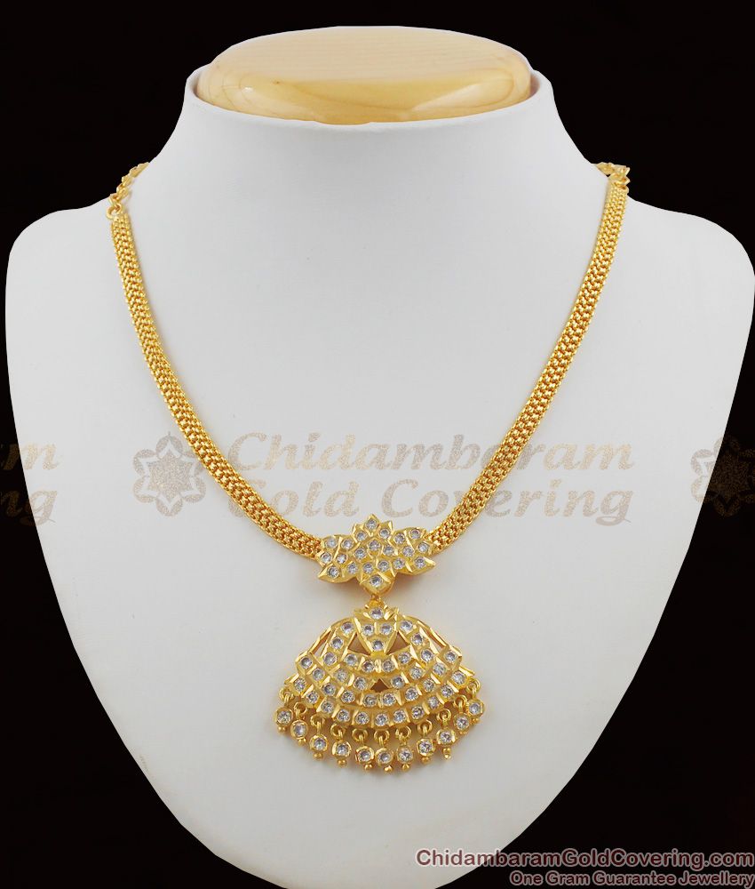 Grand White Stone Dollar Impon Attigai Gold Plated Necklace Five Metal Jewellery NCKN1128 Grand White Stone Dollar Impon Attigai Gold Plated Necklace Five Metal Jewellery NCKN1128