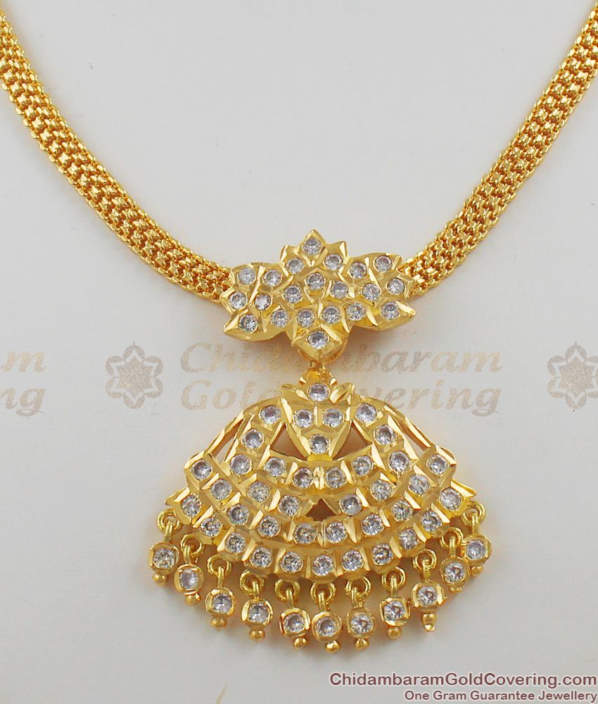 Grand White Stone Dollar Impon Attigai Gold Plated Necklace Five Metal Jewellery NCKN1128