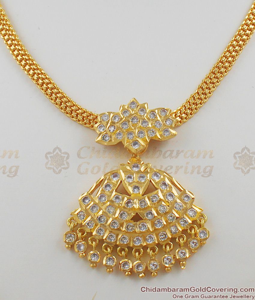 Grand White Stone Dollar Impon Attigai Gold Plated Necklace Five Metal Jewellery NCKN1128 Grand White Stone Dollar Impon Attigai Gold Plated Necklace Five Metal Jewellery NCKN1128