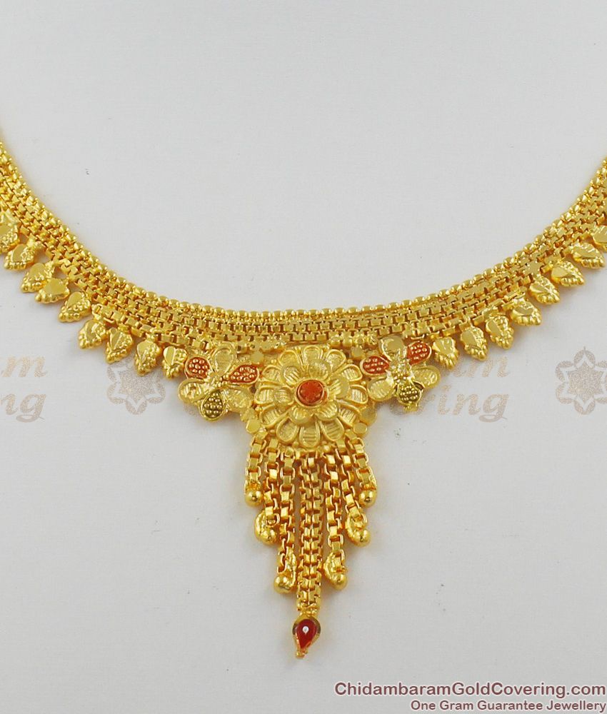 Bridal Droplet Design Enamel Forming Gold Imitation Necklace Set With Earrings NCKN1130