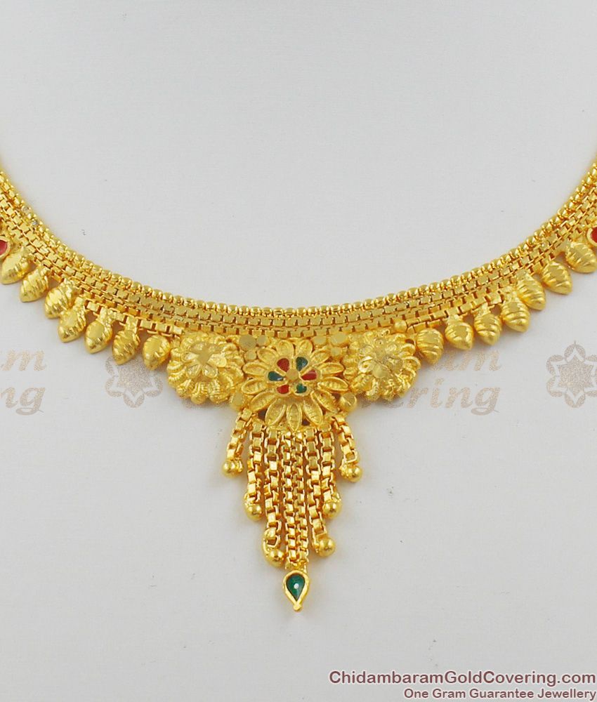Wedding Necklace Combo Set Forming Enamel Jewellery Light Weight Gold NCKN1131