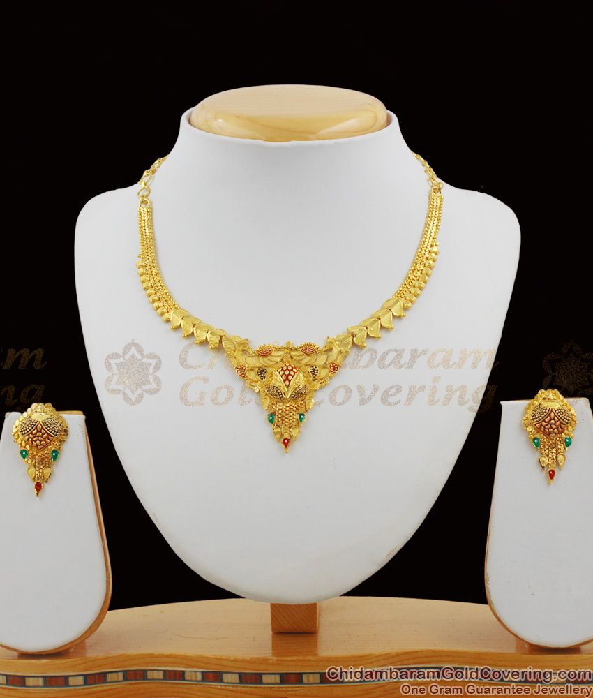 Fascinating Enamel Forming Necklace With Earrings Combo Set Bridal Design NCKN1132