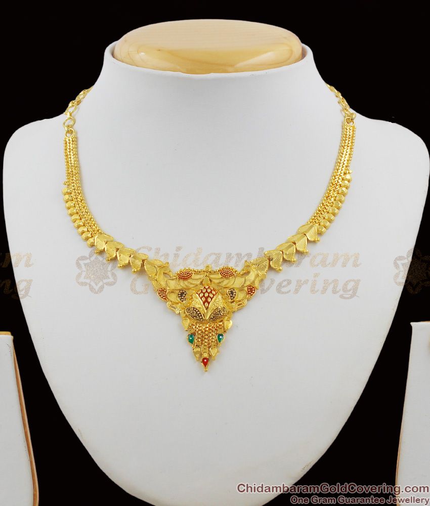 Fascinating Enamel Forming Necklace With Earrings Combo Set Bridal Design NCKN1132