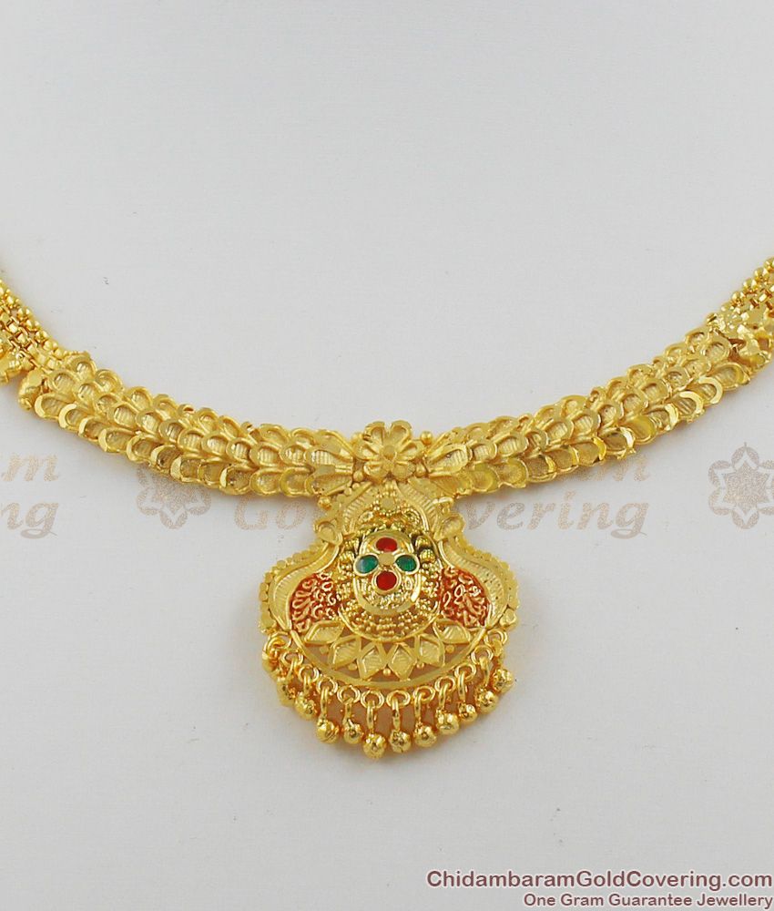 Traditional Flower Design Enamel Forming Gold Plated Necklace With Earrings NCKN1133