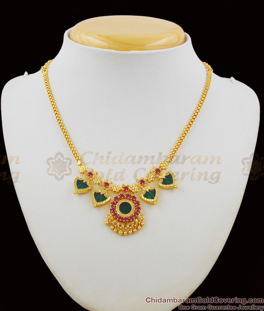 Sizzling Two Petal Kerala palakka Multi Stone Necklace For Traditional Wear NCKN1140
