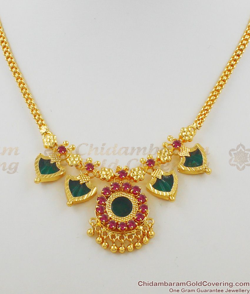 Sizzling Two Petal Kerala palakka Multi Stone Necklace For Traditional Wear NCKN1140