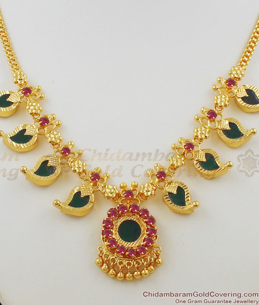 Traditional Kerala Palakka Gold Inspired Multi Stone Necklace Bridal Jewellery NCKN1142