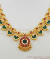 Peoples Favorite Grand Seven Petal Pink And Green Stone Kerala Palakka Necklace NCKN1144