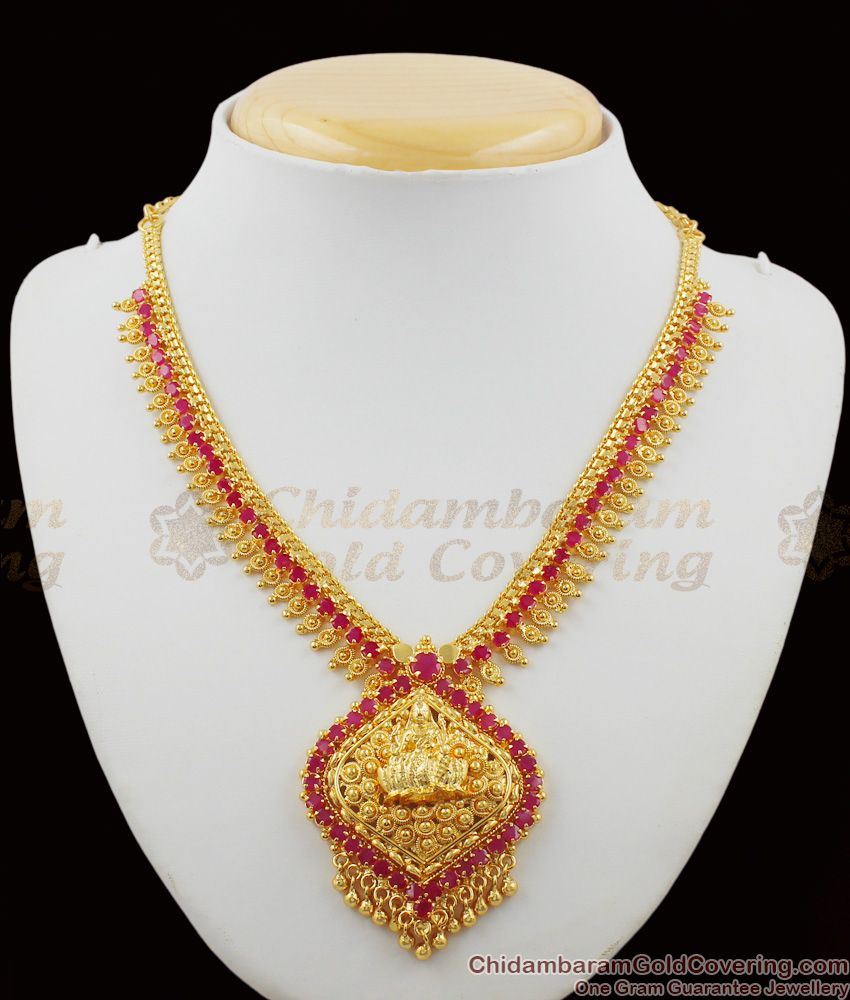 Admiring Lakshmi Dollar Full Ruby Stone Gold Necklace For Marriage NCKN1147