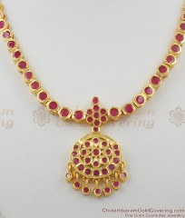 Full Ruby Stone Impon Attigai Gold Necklace Dollar Design Five Metal Jewelry NCKN1148 Full Ruby Stone Impon Attigai Gold Necklace Dollar Design Five Metal Jewelry NCKN1148