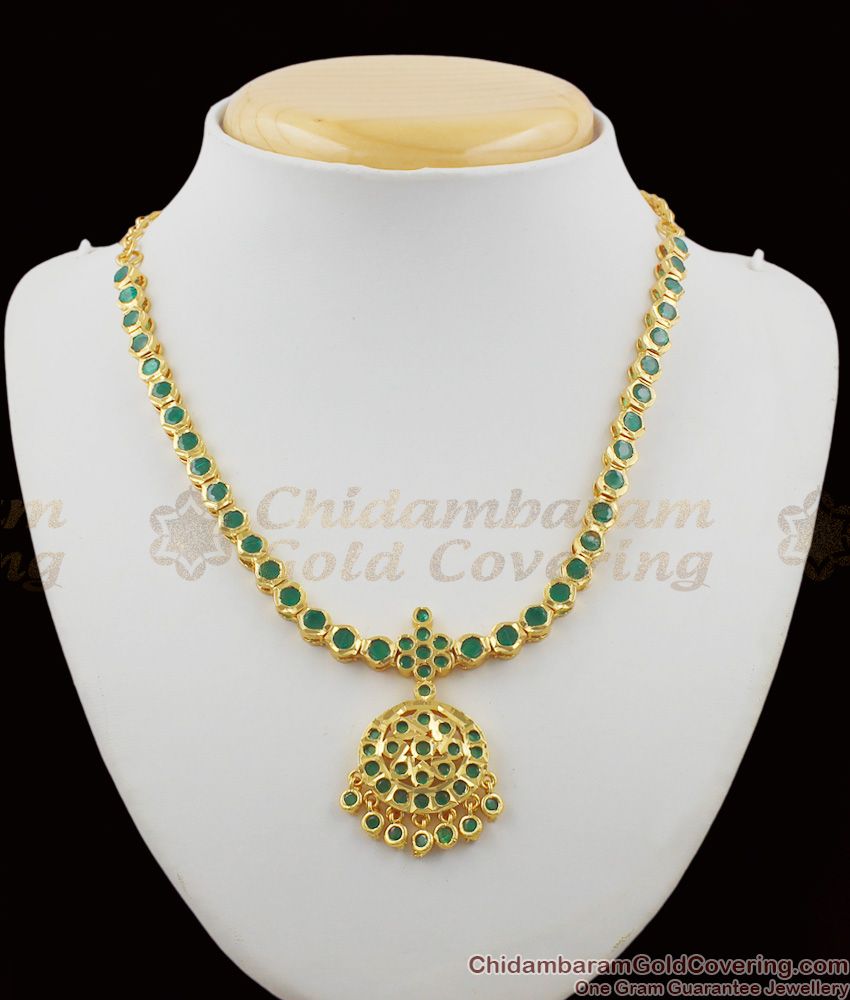Elegant Emerald Stone Impon Attigai Gold Necklace Dollar Design Five Metal Jewelry NCKN1149