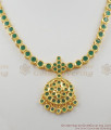 Elegant Emerald Stone Impon Attigai Gold Necklace Dollar Design Five Metal Jewelry NCKN1149