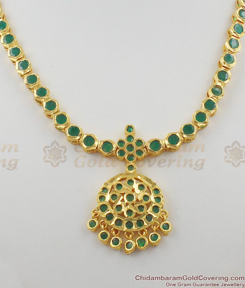 Elegant Emerald Stone Impon Attigai Gold Necklace Dollar Design Five Metal Jewelry NCKN1149