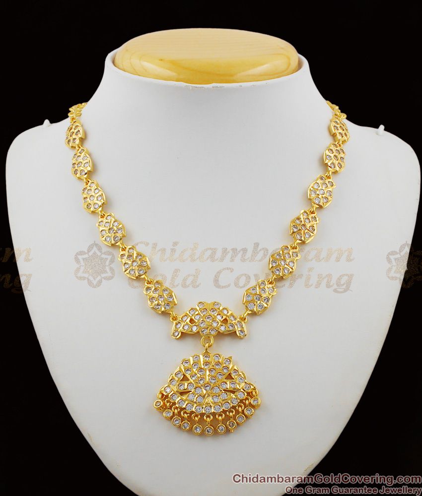 Grand White Gati Stone Gold Impon Attigai Dollar Necklace Imitation Jewelry NCKN1150