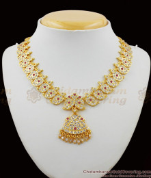 Traditional Mango Design Ruby White Gati Stone Impon Attigai Necklace Best Selling NCKN1151
