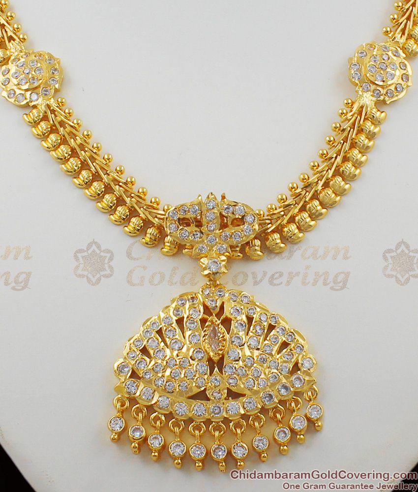Amazing White Diamond Impon Attigai Bridal Necklace Collection For Ladies NCKN1156