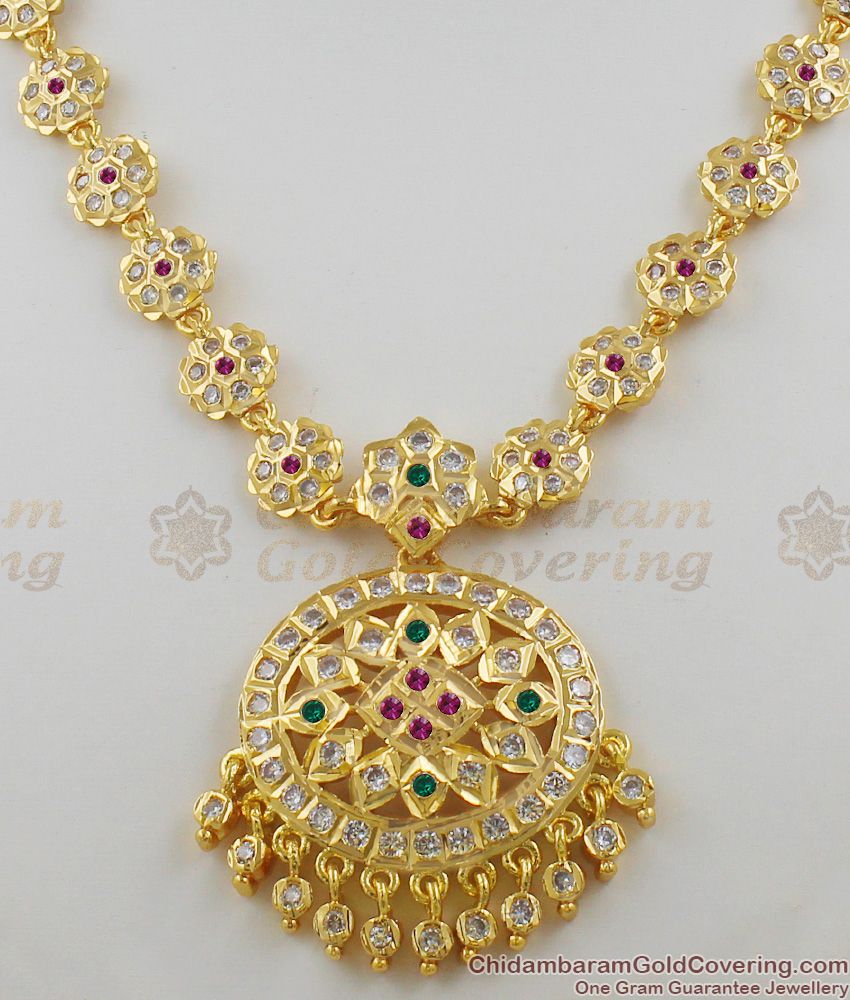 Impon Grand Gati White Ruby Stones Gold Attigai Necklace Design Season Sale NCKN1157