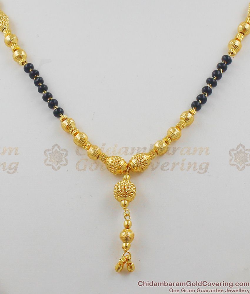 Elegant Black Beads Single Line Gold Ball Necklace Designs Daily Wear Jewelry NCKN1158