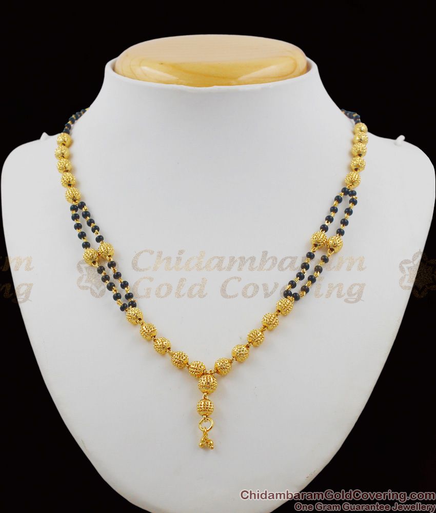 Ethnic Gold Balls With Black Beads Designer Necklace Two Line Collection NCKN1160