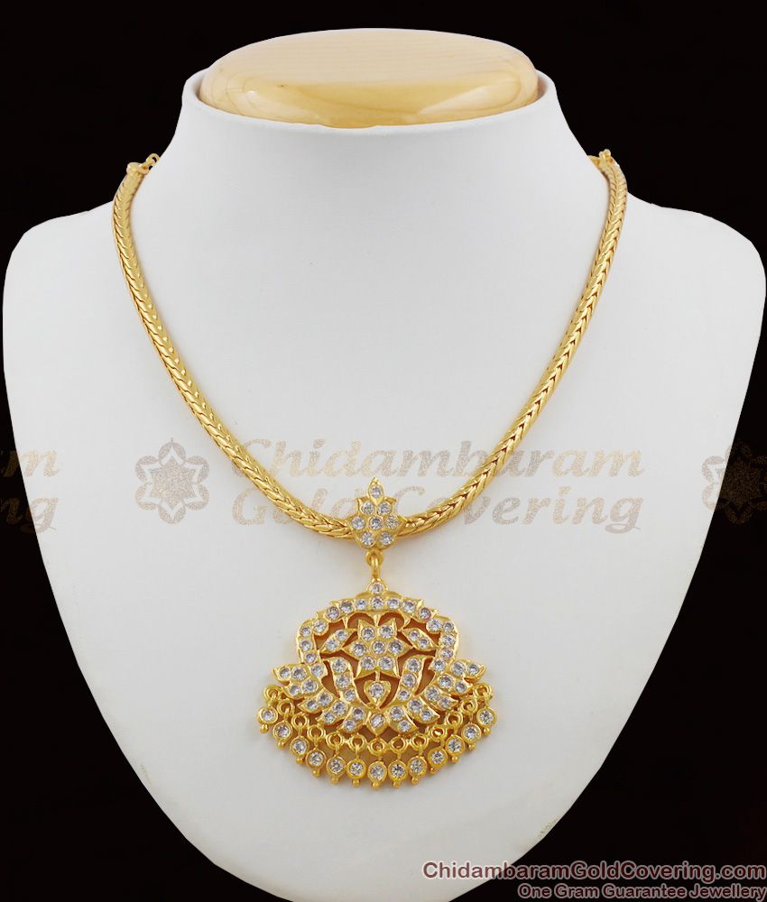 Classic Grand Impon Attigai White Gati Stones Swan Design Jewelry Bridal Wear NCKN1165