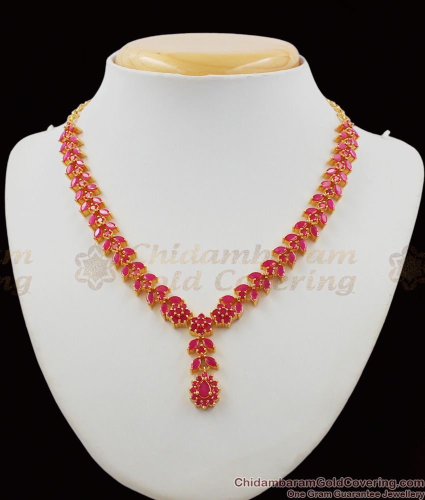 First Quality Semi Precious Full Ruby Stone Necklace Earring Combo Set Collection NCKN1169