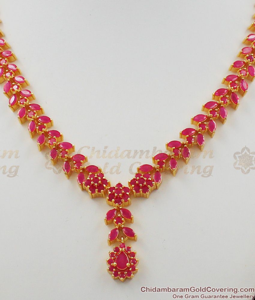 First Quality Semi Precious Full Ruby Stone Necklace Earring Combo Set Collection NCKN1169