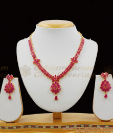 Fancy Flower Design Ruby Stone Semi Precious Necklace Earrings Combo Set NCKN1170