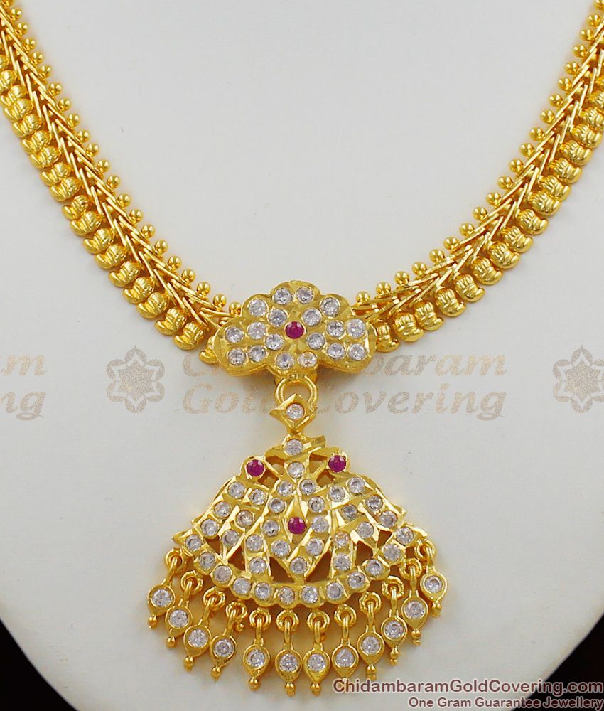 Attractive Bridal Wear Gold plated Impon Attigai Knitted Chain Necklace For Marriage NCKN1175