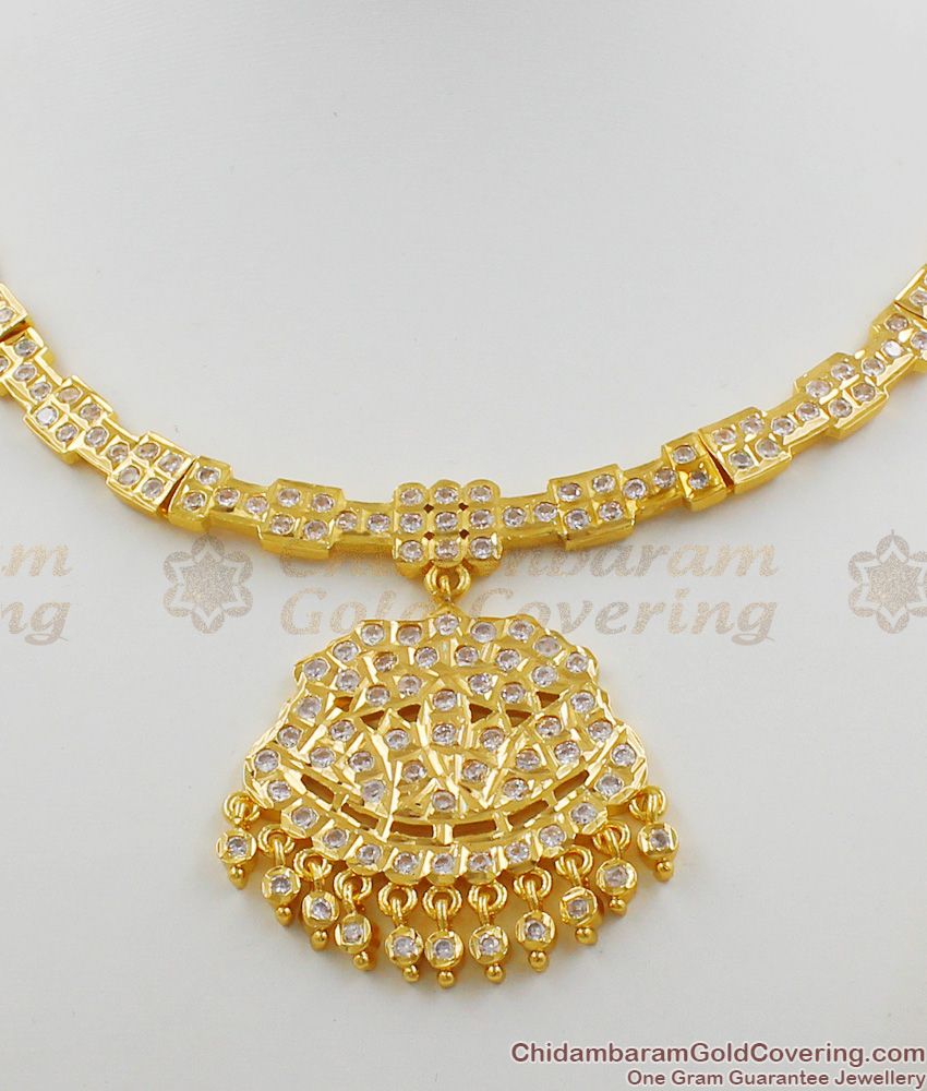 Gati Metal Panchaloga Attigai Gold Design White Stone Impon Choker Dollar NCKN1178