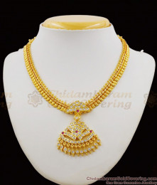 Artificial Mango Design Impon Multi Stone Attigai Necklace Bridal Jewelry NCKN1184