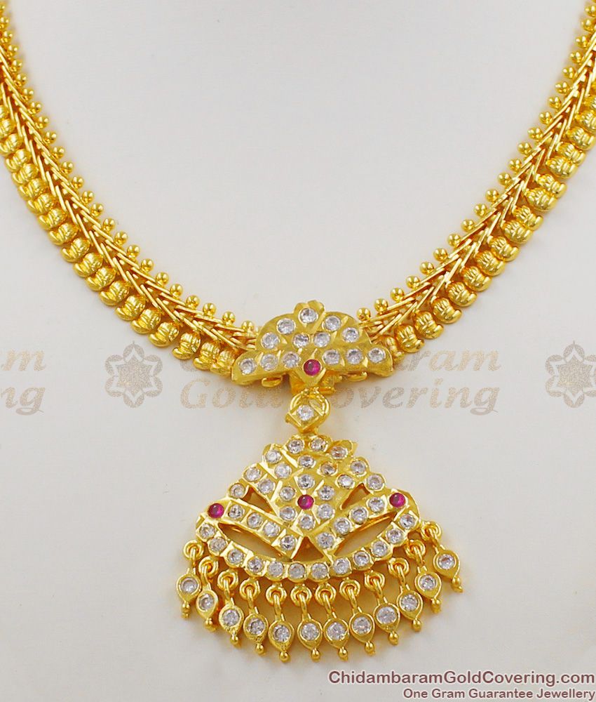 Artificial Mango Design Impon Multi Stone Attigai Necklace Bridal Jewelry NCKN1184