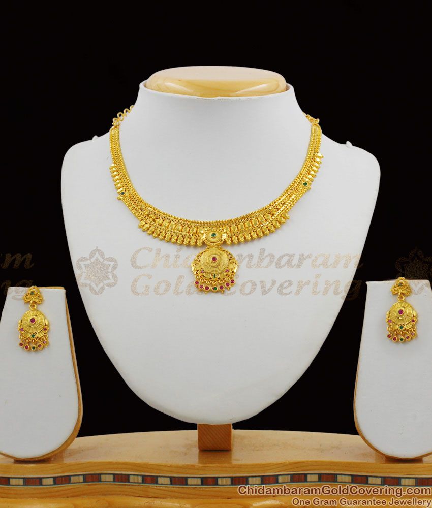 Trendy Party Wear Necklace Set With Earrings Enamel Forming Gold Jewelry NCKN1188