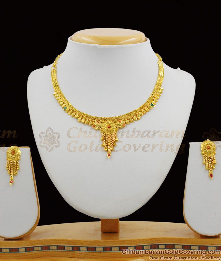 Forming Gold Short Necklace Two Gram Jewelry With Earrings Online NCKN1189