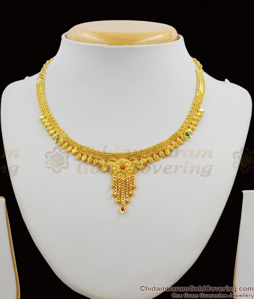 Forming Gold Short Necklace Two Gram Jewelry With Earrings Online NCKN1189