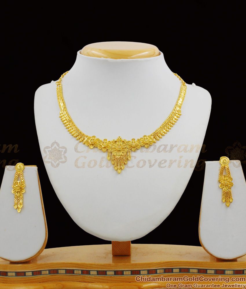 Enamel Forming Gold Plated Bridal Necklace Combo Set With Earrings Two Gram Gold NCKN1191