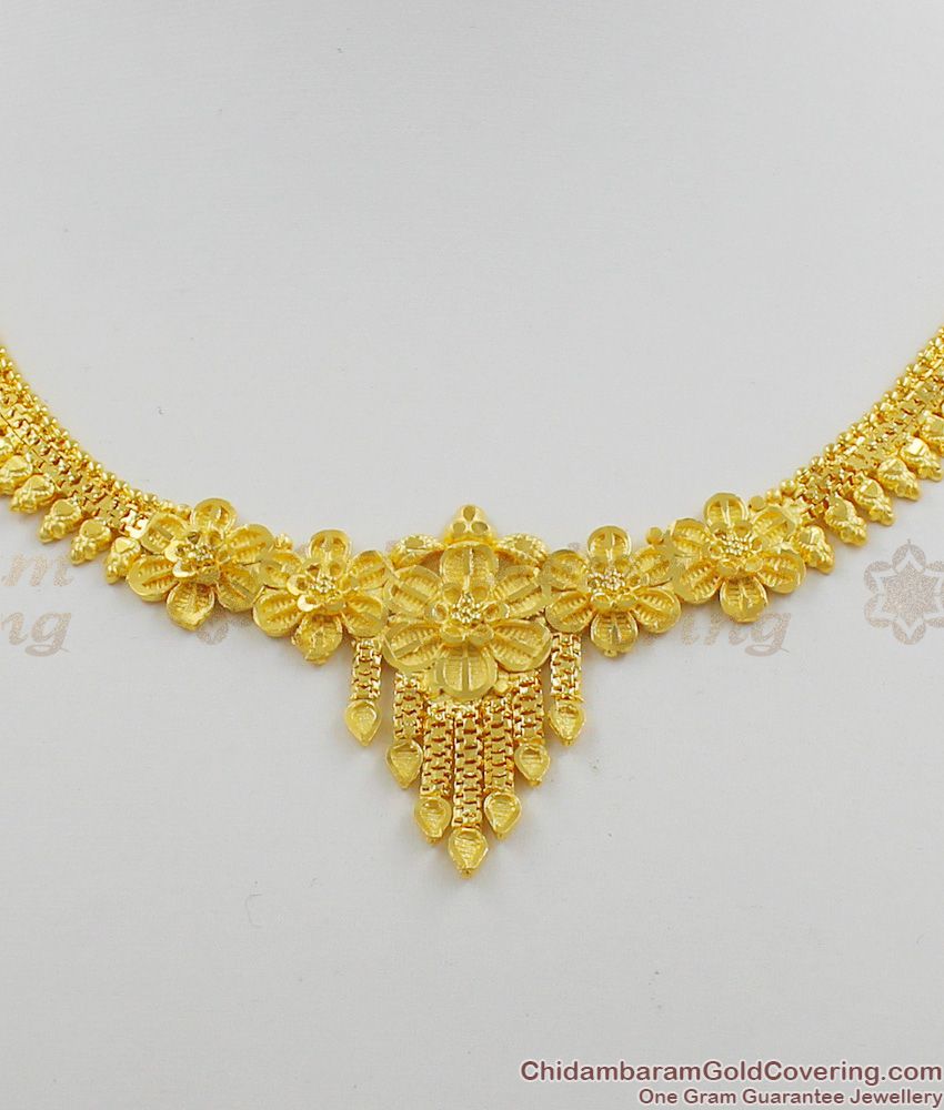 Enamel Forming Gold Plated Bridal Necklace Combo Set With Earrings Two Gram Gold NCKN1191