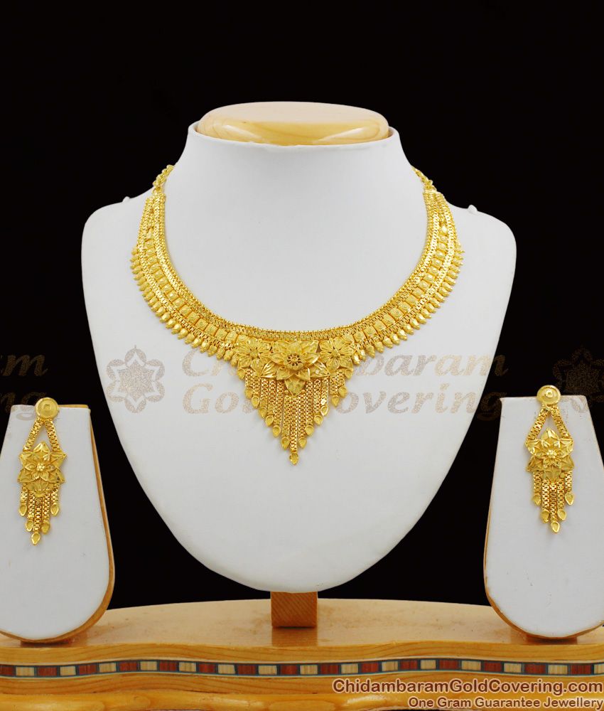 Grand Forming Choker Design Two Gram Gold Plated Bridal Set Jewelry With Earrings NCKN1192