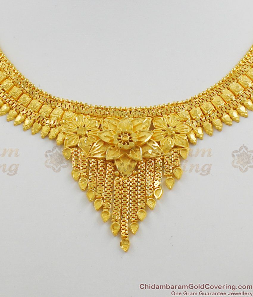 Grand Forming Choker Design Two Gram Gold Plated Bridal Set Jewelry With Earrings NCKN1192