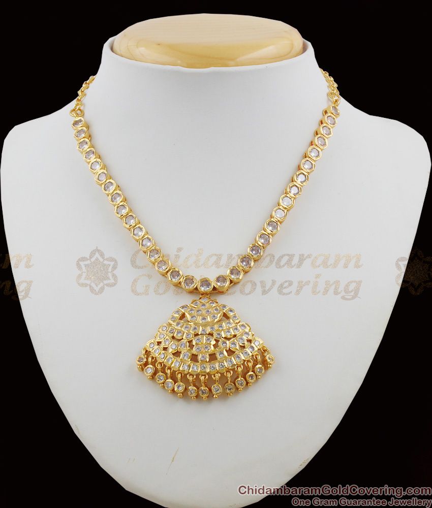 Sparkling White Gati Stones Impon Attigai Dollar Panchaloga Chain Online For Ladies NCKN1194
