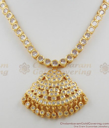Sparkling White Gati Stones Impon Attigai Dollar Panchaloga Chain Online For Ladies NCKN1194 Sparkling White Gati Stones Impon Attigai Dollar Panchaloga Chain Online For Ladies NCKN1194