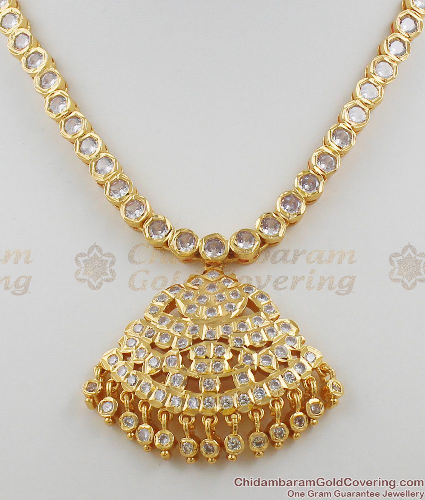 Sparkling White Gati Stones Impon Attigai Dollar Panchaloga Chain Online For Ladies NCKN1194