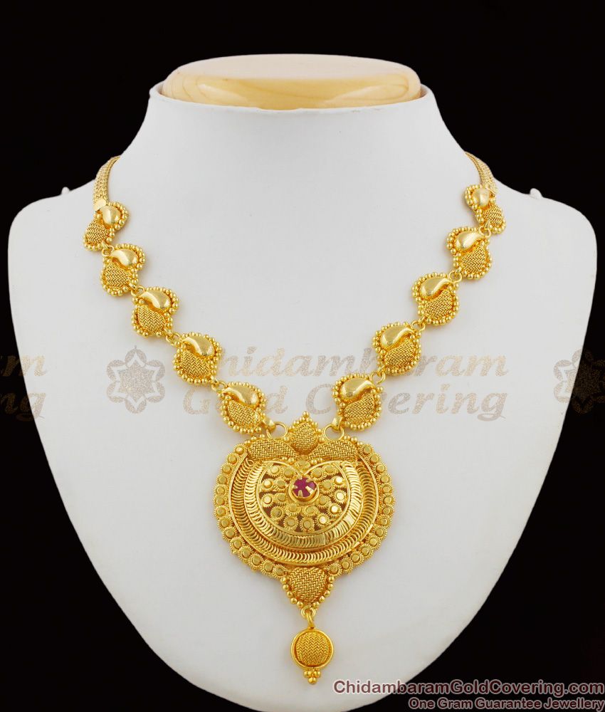 Cinematic Design Ruby Stone Gold Plated Big Dollar Kerala Necklace Bridal Collection NCKN1195